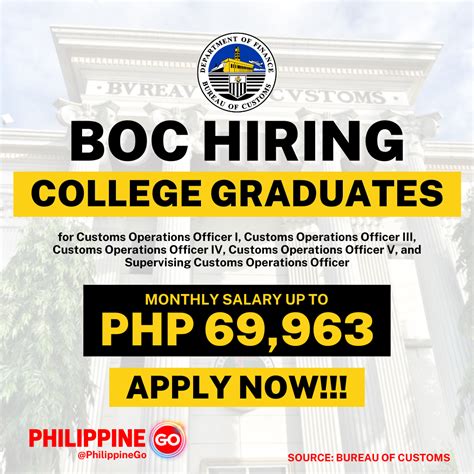 bureau of customs hiring 2023|Bureau of Customs Hiring: 200 Permanent Positions .